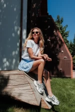 Pantofi sport dama albi cu argintiu din piele ecologica si material textil Elle