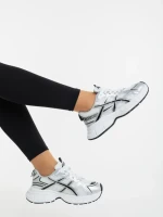 Pantofi sport dama albi cu argintiu din piele ecologica si material textil Elle