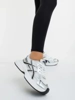 Pantofi sport dama albi cu argintiu din piele ecologica si material textil Elle