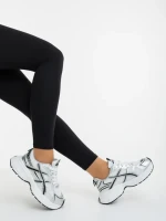 Pantofi sport dama albi cu argintiu din piele ecologica si material textil Elle