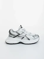 Pantofi sport dama albi cu argintiu din piele ecologica si material textil Elle