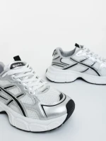 Pantofi sport dama albi cu argintiu din piele ecologica si material textil Elle