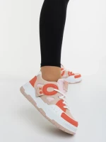 Pantofi sport dama bej cu portocaliu din piele ecologica si material textil Demana