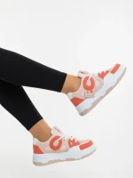 Pantofi sport dama bej cu portocaliu din piele ecologica si material textil Demana