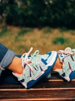 Pantofi sport dama albastri cu roz din piele ecologica Osiana