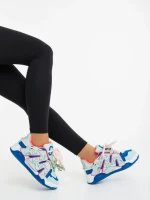 Pantofi sport dama albastri cu roz din piele ecologica Osiana