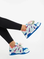 Pantofi sport dama albastri cu roz din piele ecologica Osiana