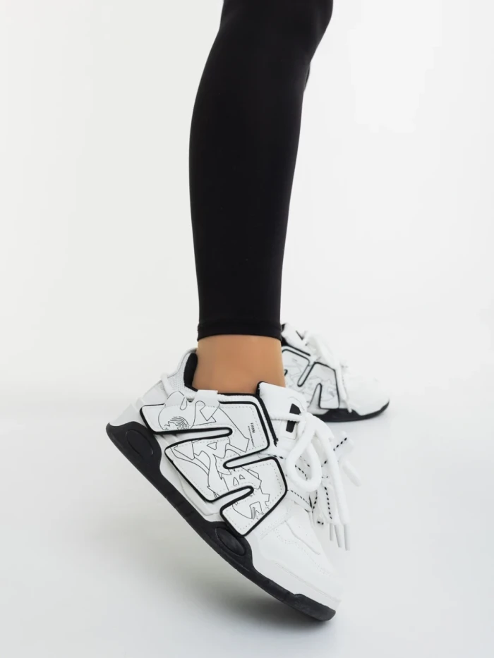 Pantofi sport dama albi cu negru din piele ecologica Osiana