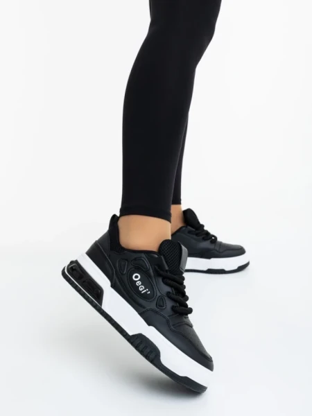 Pantofi sport dama negri cu alb din piele ecologica Aresia