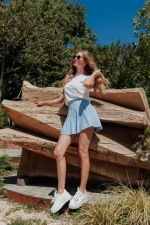 Pantofi sport dama albi din piele ecologica si material textil Sindria