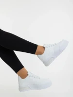 Pantofi sport dama albi din piele ecologica si material textil Sindria