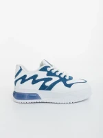 Pantofi sport dama albi cu albastru din piele ecologica si material textil Sindria