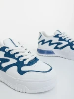 Pantofi sport dama albi cu albastru din piele ecologica si material textil Sindria