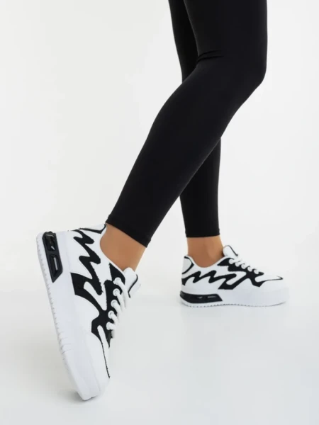 Pantofi sport dama albi cu negru din piele ecologica si material textil Sindria