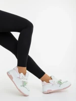 Pantofi sport dama albi cu roz din piele ecologica si material textil Lalona