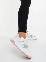 Pantofi sport dama albi cu roz din piele ecologica si material textil Lalona