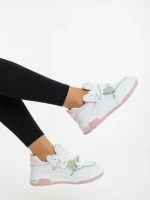 Pantofi sport dama albi cu roz din piele ecologica si material textil Lalona