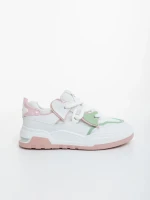 Pantofi sport dama albi cu roz din piele ecologica si material textil Lalona