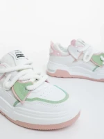Pantofi sport dama albi cu roz din piele ecologica si material textil Lalona