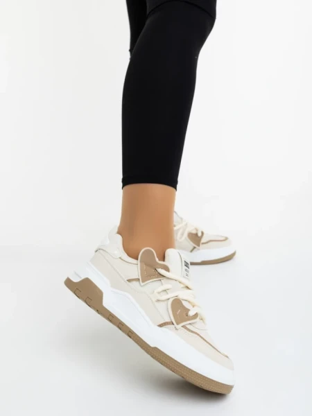 Pantofi sport dama bej din piele ecologica si material textil Lalona