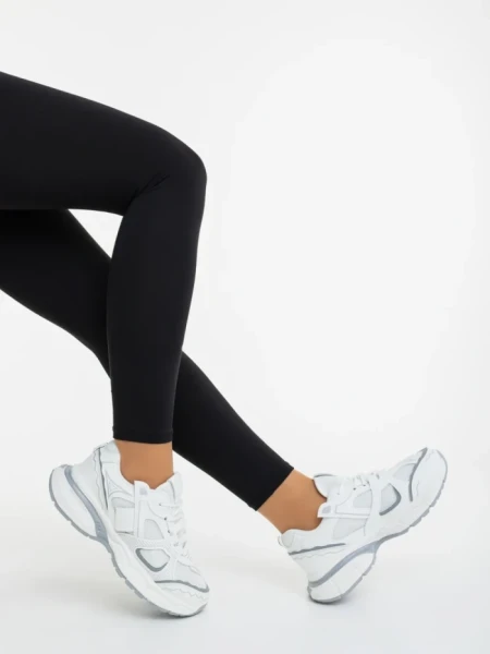 Pantofi sport dama albi cu gri din piele ecologica si material textil Revana