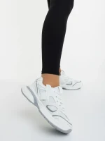 Pantofi sport dama albi cu gri din piele ecologica si material textil Revana
