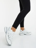 Pantofi sport dama albi cu gri din piele ecologica si material textil Revana