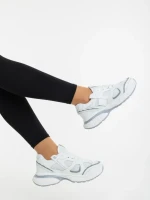 Pantofi sport dama albi cu gri din piele ecologica si material textil Revana