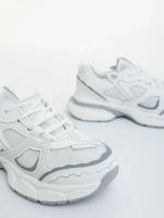 Pantofi sport dama albi cu gri din piele ecologica si material textil Revana