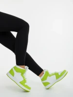 Pantofi sport dama albi cu verde din piele ecologica Reneva