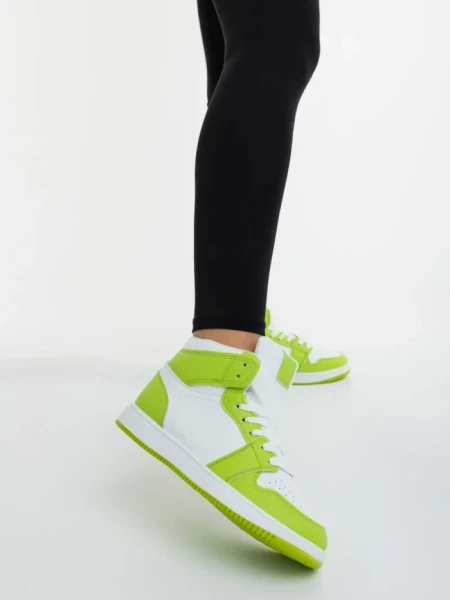 Pantofi sport dama albi cu verde din piele ecologica Reneva