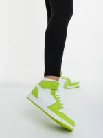 Pantofi sport dama albi cu verde din piele ecologica Reneva