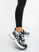 Pantofi sport dama albi cu negru din piele ecologica si material textil Ardella