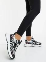 Pantofi sport dama albi cu negru din piele ecologica si material textil Ardella