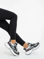 Pantofi sport dama albi cu negru din piele ecologica si material textil Ardella