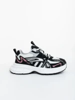 Pantofi sport dama albi cu negru din piele ecologica si material textil Ardella