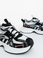 Pantofi sport dama albi cu negru din piele ecologica si material textil Ardella