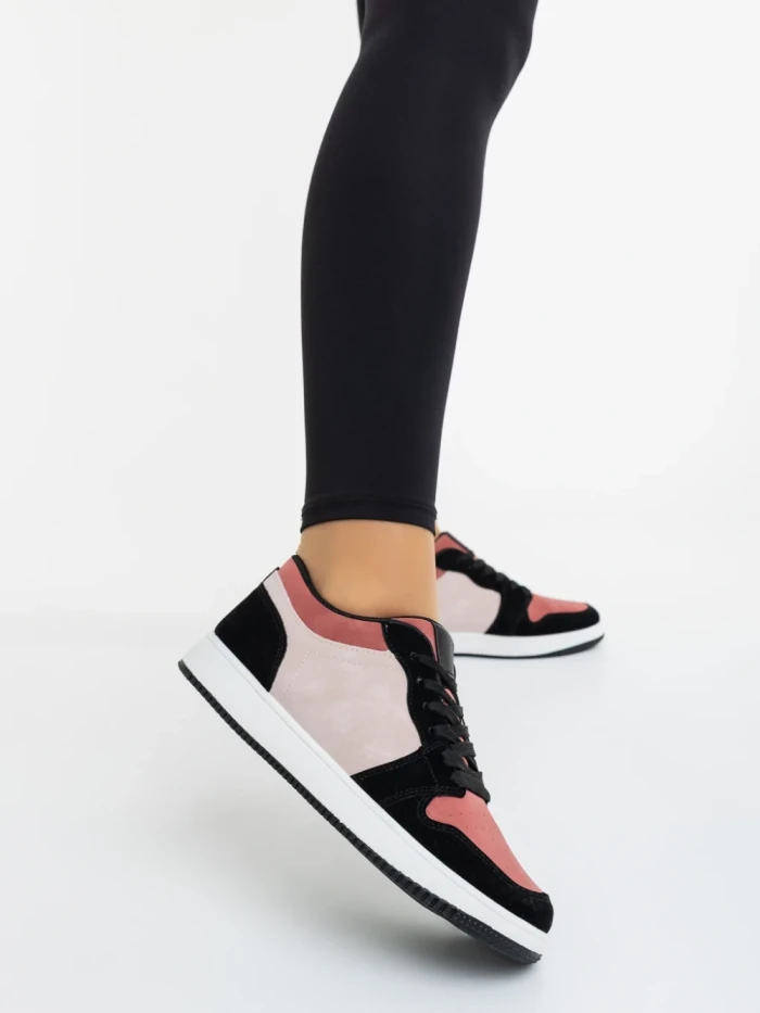 Pantofi sport dama roz cu negru din piele ecologica Kinza