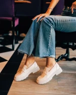 Mocasini dama bej din piele ecologica Sumira