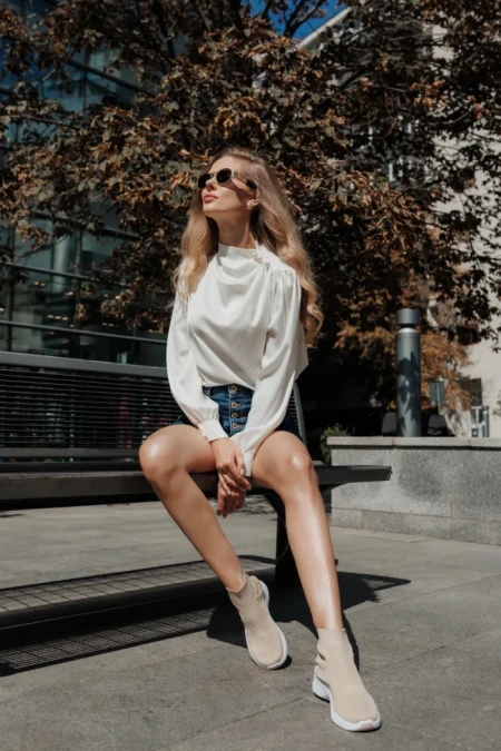 Pantofi sport dama bej din material textil Iselia