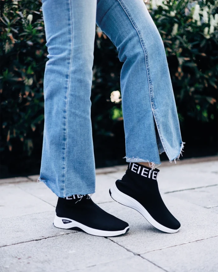 Pantofi sport dama negri cu alb din material textil Irenia