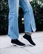 Pantofi sport dama negri cu alb din material textil Irenia