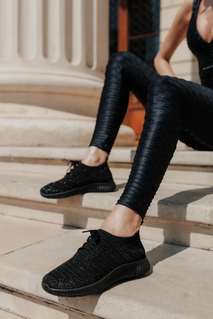 Pantofi sport dama negri cu insertii argintii din material textil Alenia