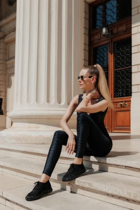 Pantofi sport dama negri cu insertii argintii din material textil Alenia