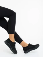 Pantofi sport dama negri cu insertii argintii din material textil Alenia