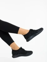 Pantofi sport dama negri cu insertii argintii din material textil Alenia