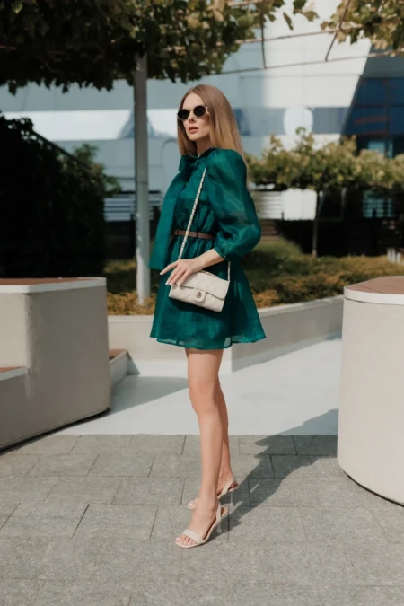 Sandale dama cu toc bej inchis din material textil Laena