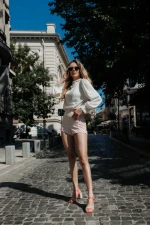 Sandale dama cu toc portocalii din material textil Astaria