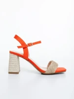 Sandale dama cu toc portocalii din material textil Astaria