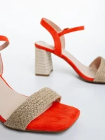 Sandale dama cu toc portocalii din material textil Astaria